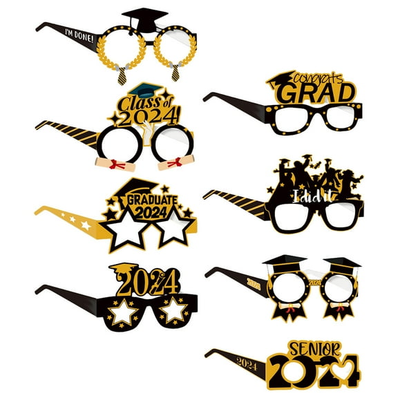 SWETRACE 8pcs Graduation Photo Booth Props for Grad Black Paper Glasses for Graduation Party