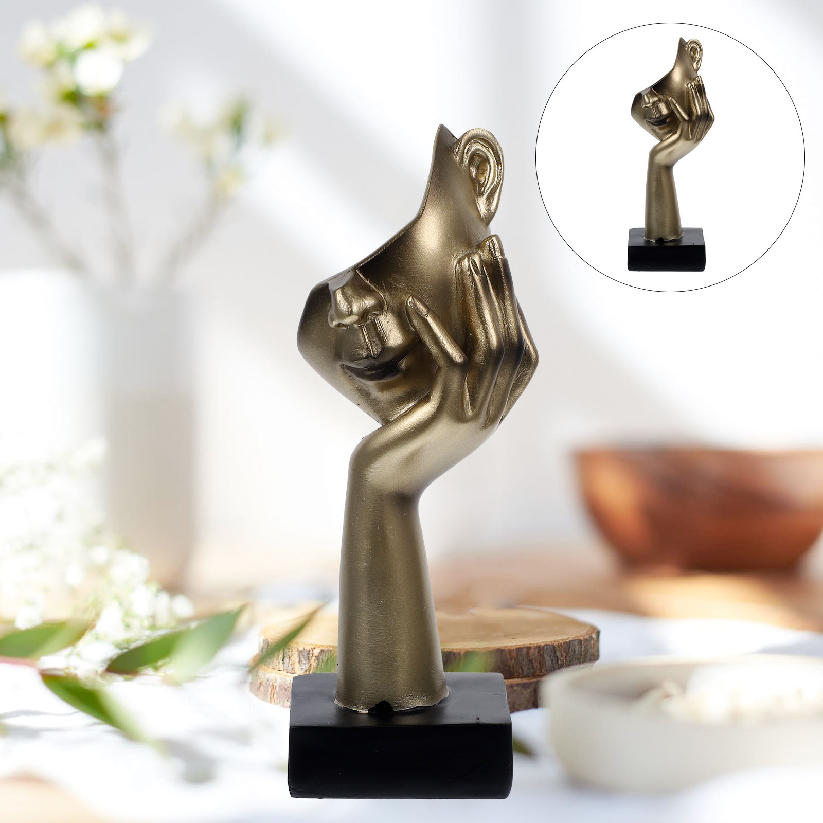 SWETRACE Abstract Woman Face Sculpture in Golden Resin for Bookshelf ...
