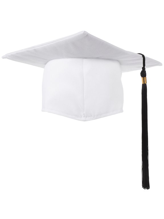 Adult White Graduation Cap with Wide Brim and Tassel, Mortarboard Hat for Ceremony, Party Decor Photo Prop