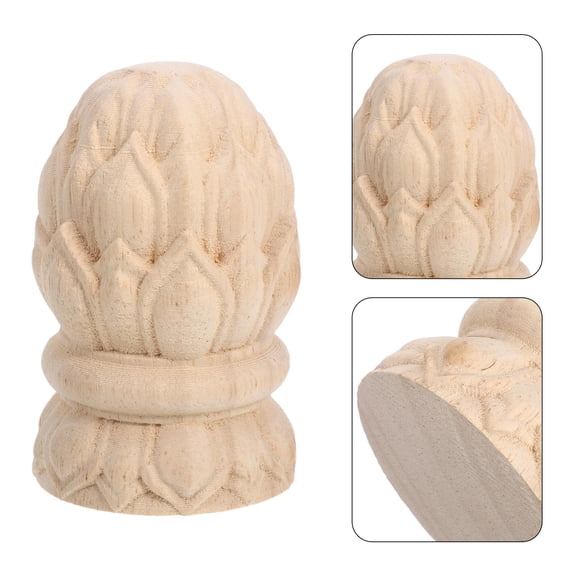 SWETRACE Beige Decorative Pineapple Wood Finials Hand Carved Staircase Post Toppers