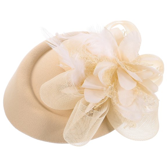 SWETRACE Women's Beige Fascinator Hat, Faux Flower Plume Headpiece, Elegant Bridal Wedding Tea Party Church Hat