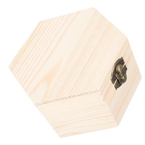 SWETRACE Beige Hexagon Shaped Wooden Box Plain Unpainted Treasure Case Storage Organizer