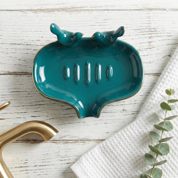 SWETRACE Bird Dish with Soap Ceramic Drain Holder Shaped Spout for Bathroom