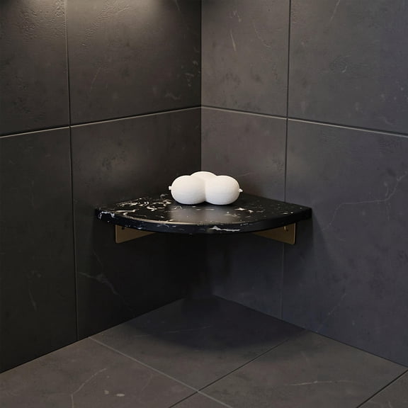 SWETRACE Black Marble Triangle Floating Corner Shelf for Bathroom Shower Wall