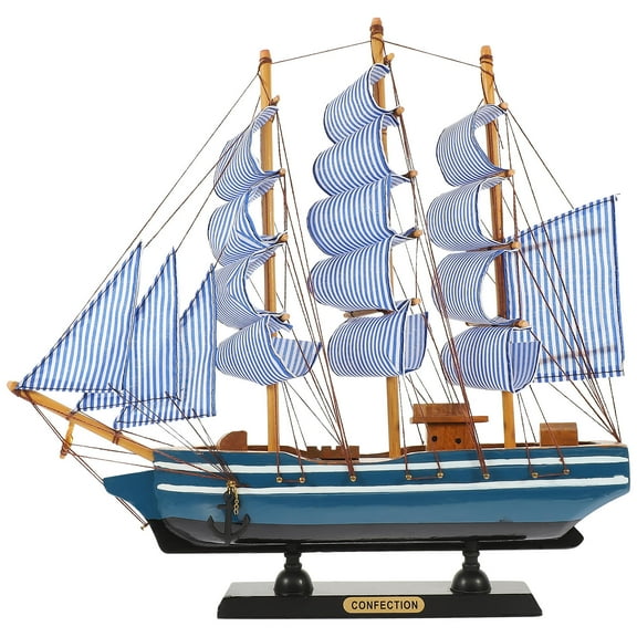 SWETRACE Blue 11.8x12x2.5In Wooden Retro Boat Statue for Home and Office Living Room 1Pcs