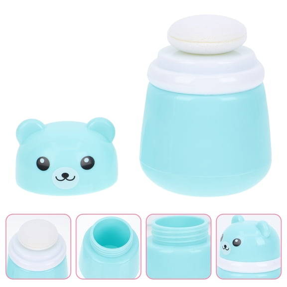 SWETRACE Blue Cartoon Bear Powder Puff Box for Baby Talcum Powder Storage with Sponge and PP Material 6.3 x 4.1 Inches