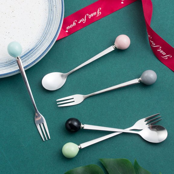 SWETRACE Blue Ceramic Handle Mini Stainless Steel Fork for Dessert Perfect for Home Use 6pcs