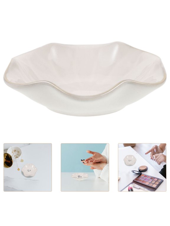 Ceramic Jewelry Tray White Decorative Jewelry Plate for Rings and Necklaces
