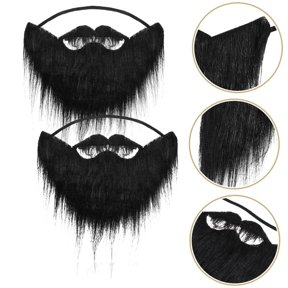 SWETRACE 2Pcs Black Fake Beard and Mustache Set, Costume Facial Hair Accessories for Cosplay, Parties, Comfortable Wear