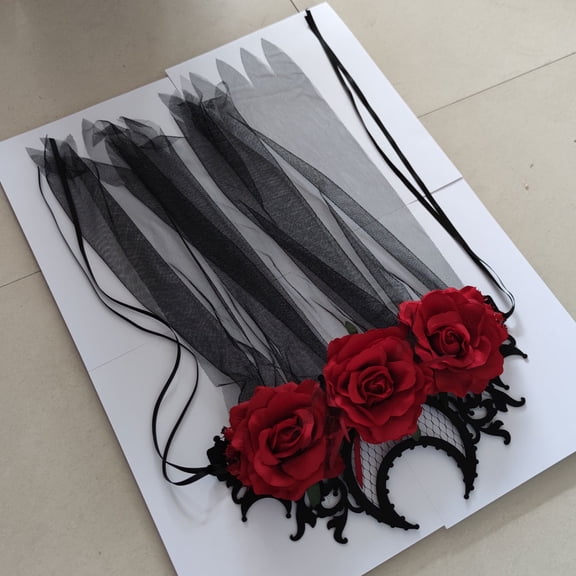 SWETRACE Day of the Dead Flower Headband with Veil, Dia de los Floral Headpiece for Costume Party, Adjustable Fit