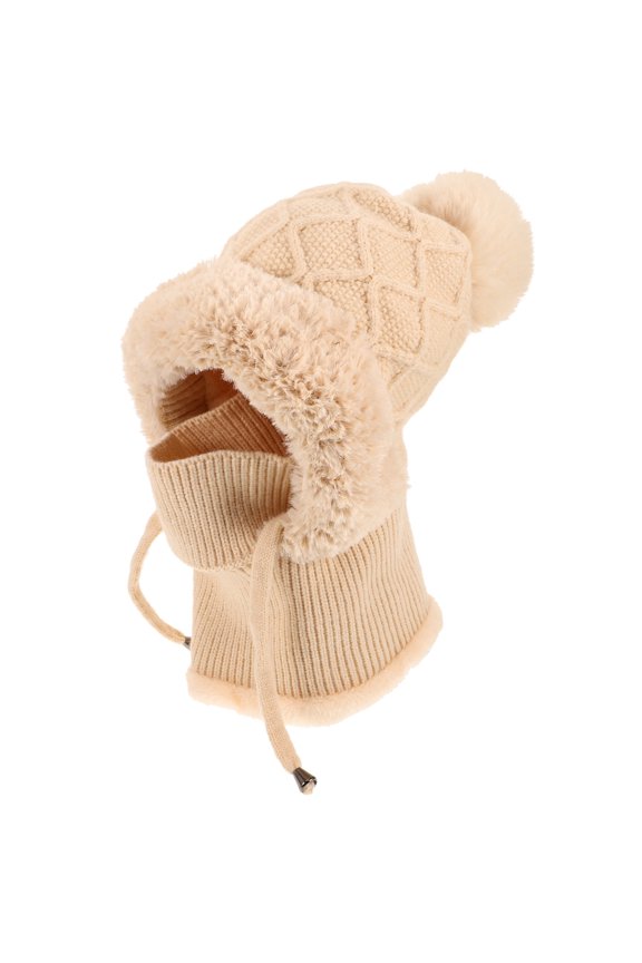Women's Knitted Ear Beanie Hat 1-Pack Warm Beige Acrylic Fiber Winter Headwear for Cold Weather
