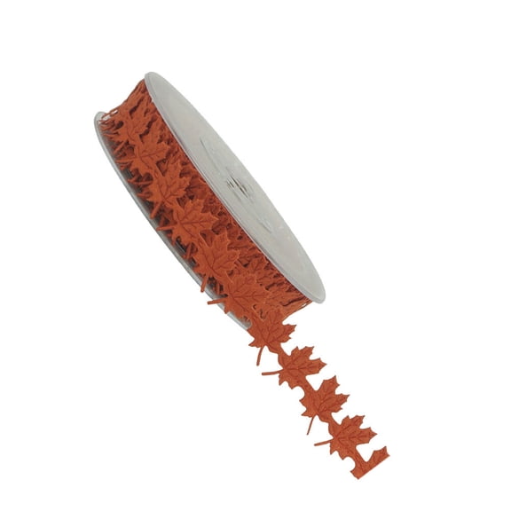 SWETRACE Embossed Maple Leaf Ribbon Roll, Decorative Trim Brown Polyester 15 Yard