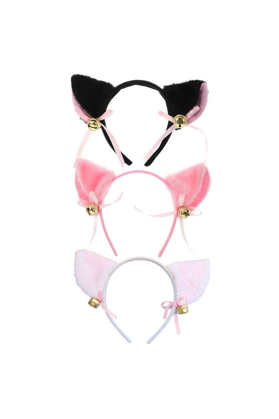 Girls Cat Ears Headbands 3Pcs for Masquerade Carnivals Black White Pink 11.8x3.9x0.8in Fabric Plastic