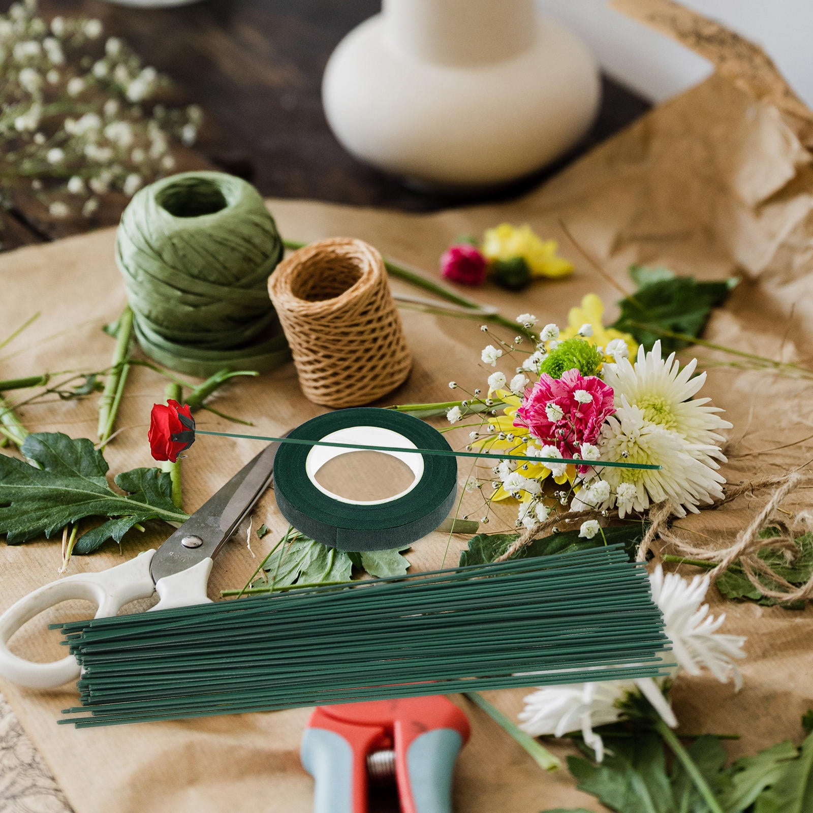 SWETRACE 1Set Green Floral Wire and Tape Toolkit for Decorative Artificial Flowers and Bouquet Making
