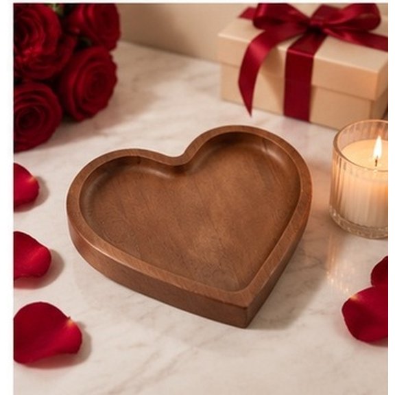 SWETRACE Heart Shape Wooden Serving Dish, Stackable Tray for Nuts, Candy, and Dried Fruit