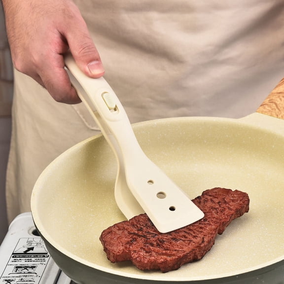 SWETRACE Kitchen Stainless Steel Clamp Spatula Beige Grilling Tool for Adults 1Pcs