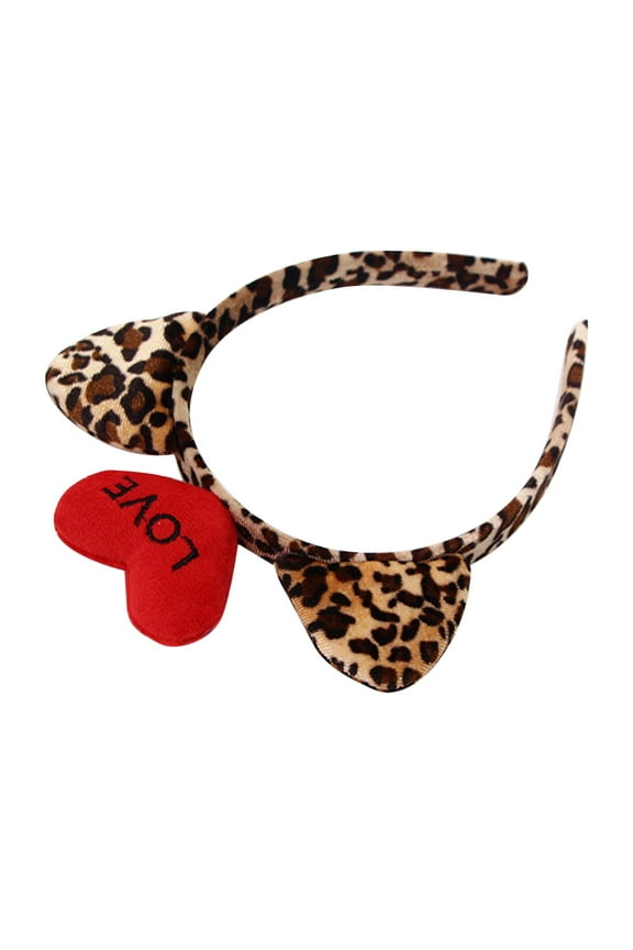 Leopard Print Cat Ears Headband 1Pack Heart Shape Comfortable Fit for Women Valentines Day Hair Accessory