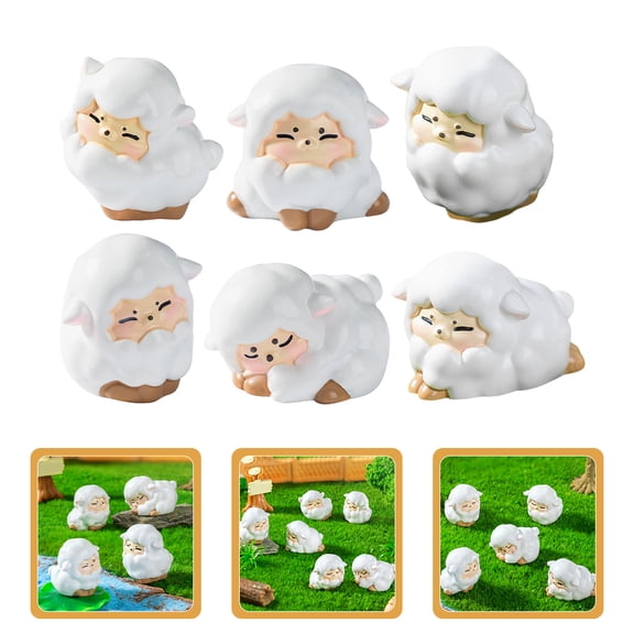 SWETRACE 6Pcs Cute Resin Sheep Miniatures for Creative DIY Landscape and Home Decoration