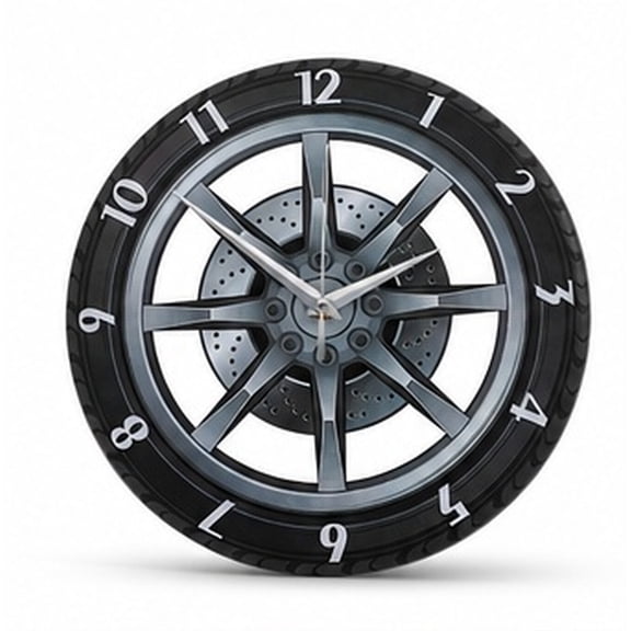 SWETRACE Novelty Car Wheel Clock, Mounted Tire Rim Style Decor for Garage, Office, or Bedroom