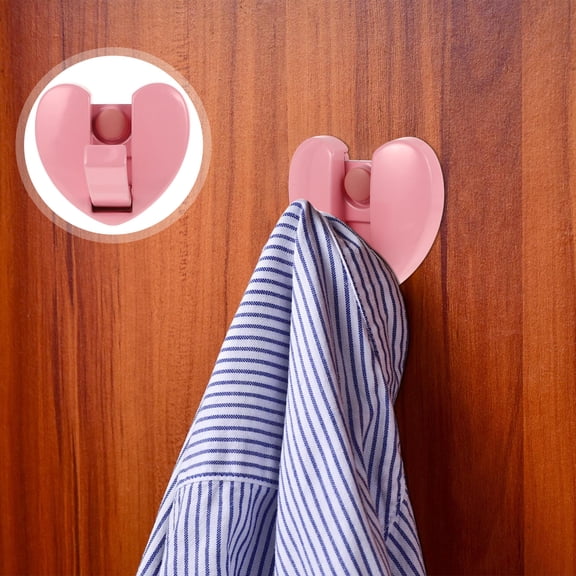 SWETRACE Heart Shape Pink Aluminum Hook with Strong Adhesive for Bathroom and Closet