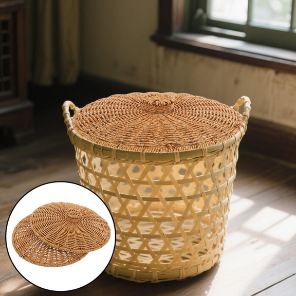 SWETRACE Handmade Plastic Lid Light Brown Decorative Storage Basket Cover for Home Use