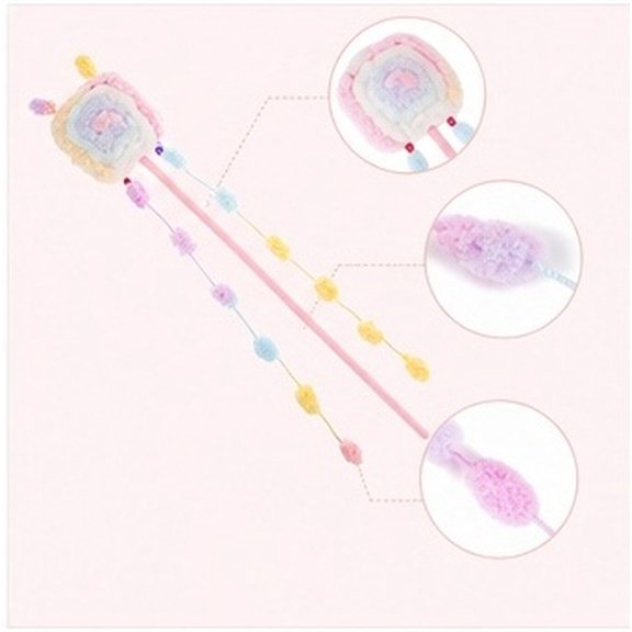 SWETRACE Plush Cat Teaser Wand for Indoor Cats Long Lightweight Macaron Color Stick for Biting and Playing