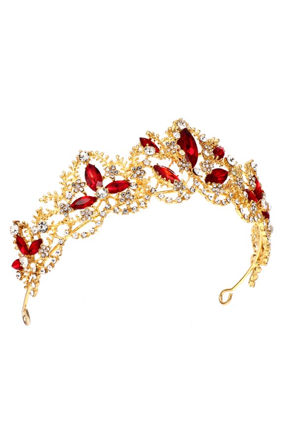 Red Rhinestone Crown Headband for Women Elegant Wedding Hair Accessory
