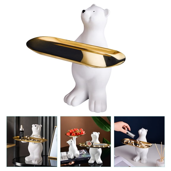 SWETRACE Resin Bear Figurine with Removable Metal Tray Decorative Storage