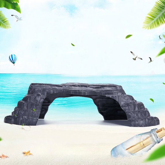 SWETRACE Resin Bridge Turtle Sun Platform Dark Grey PP Material Aquarium Ornament with Ramp Design for Climbing