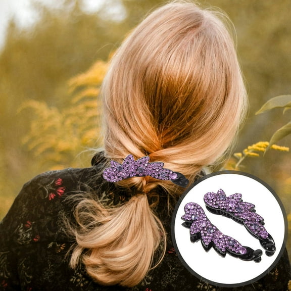 SWETRACE Rhinestone Banana Clips for Women with Violet Sparkle Perfect for Curly or Thick Hair 2pcs