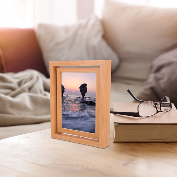 SWETRACE Rotating Photo Frame with Double Sided Wooden Stand Floating Picture Display