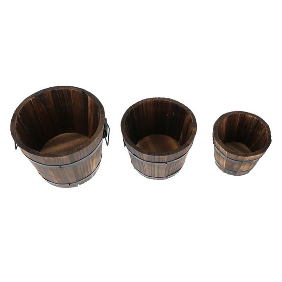 SWETRACE Rustic Wooden Barrel Flowerpot 3PCS for Home and Garden 15x12in