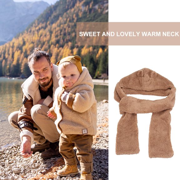 SWETRACE Warm Plush Bear Earflap Scarf in Coffee Color for Winter Use