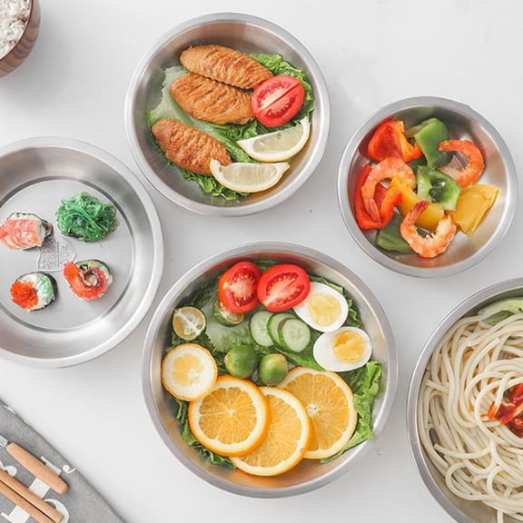 SWETRACE Metal Dinner Plates Stainless Steel Silver 3Pcs 7.1X7.1X1.6In