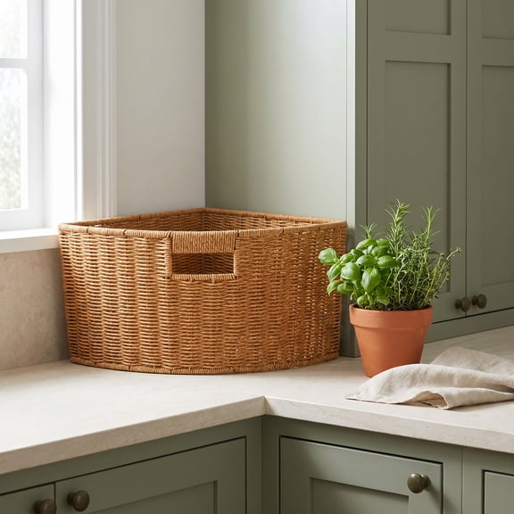 SWETRACE Imitation Rattan Triangle Corner Storage Basket Tray for Home Organization