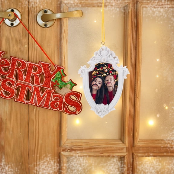 SWETRACE White Holiday Hanging Picture Frame Ornament with Embossed Retro Design for Seasonal Decor