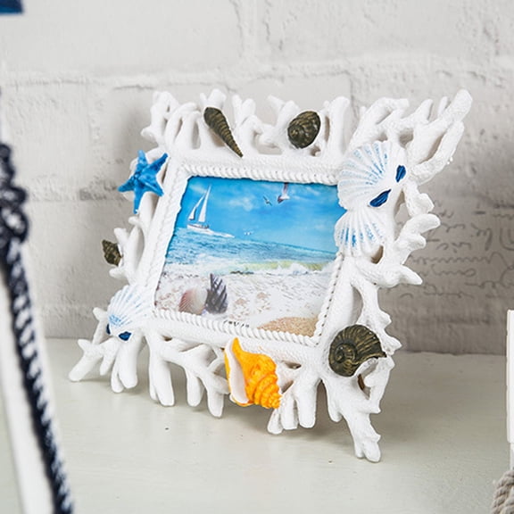 SWETRACE White Shell Photo Frame Resin Picture Holder for Home Desktop Decoration and Nautical Room Decor