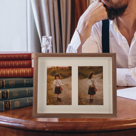 SWETRACE Walnut Wood 8x10 Photo Frame with Mat Board Desktop and Wall Hanging Double Frame