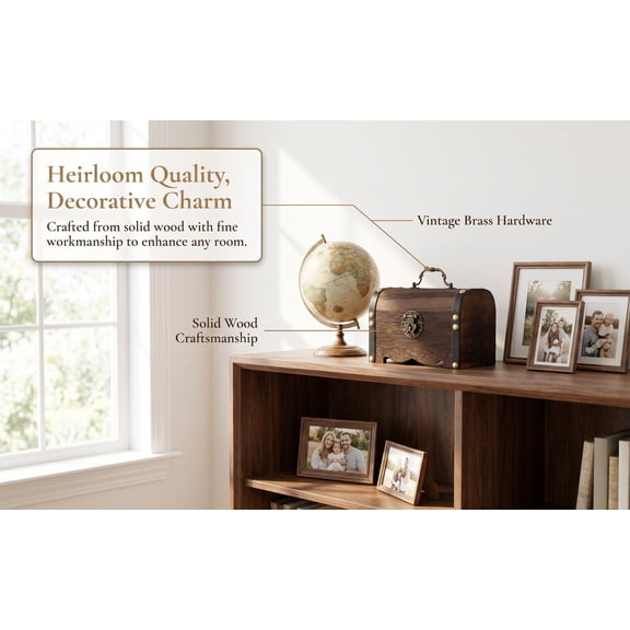 SWETRACE Wooden Safe Box in Dark Brown with Lock, Small Storage Chest for Entryway and Living Room
