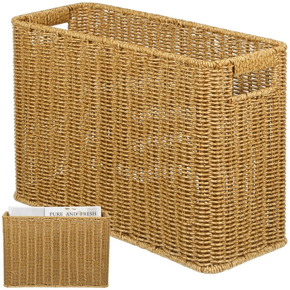 SWETRACE Coffee Woven Storage Basket with Hollow Handles for Desktop and Household Organization