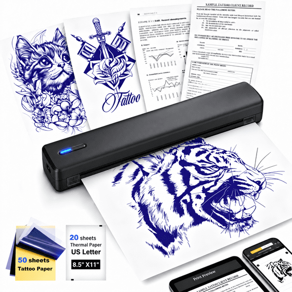 SWIFINT D810 Inkless Portable Printer with 50 Tattoo Transfer Sheets, Black