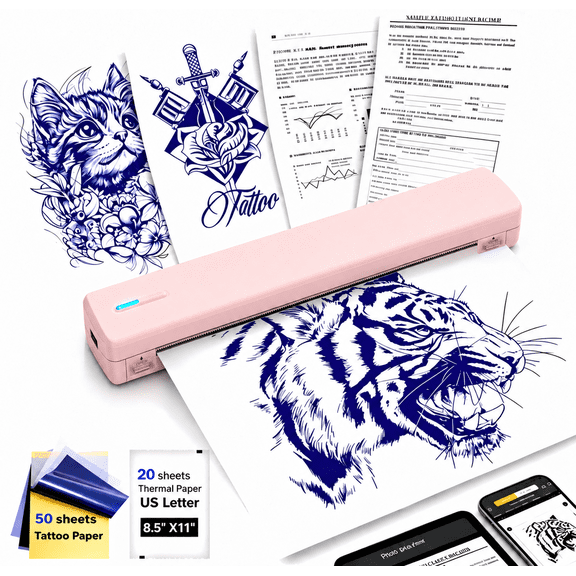 SWIFINT D810 Inkless Portable Printer with 50 Tattoo Transfer Sheets, Pink