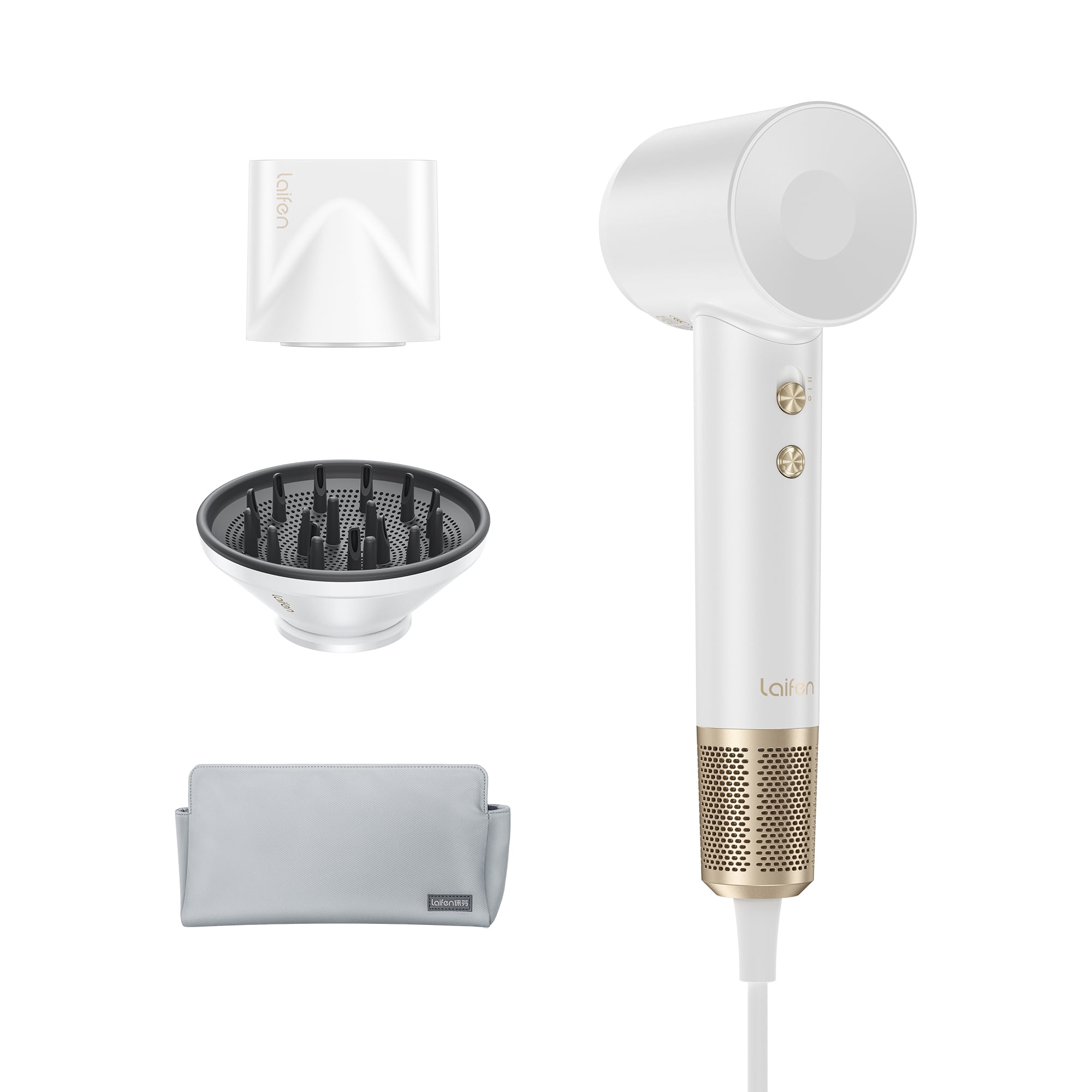 Laifen Swift Premium Hair Dryer, 110,000 RPM Ionic Blow Dryer, Bag & Attachments - White