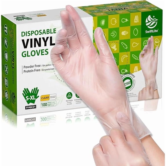 SwiftLite, Disposable Vinyl Gloves, Food Safe, Small, Latex-Free ...
