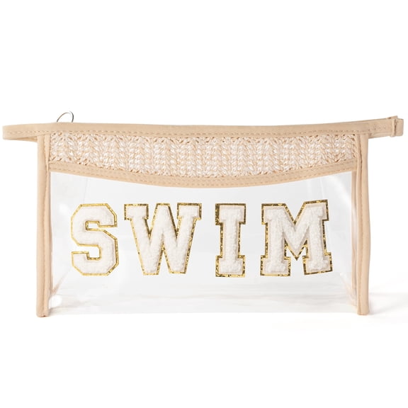 GROBRO7 SWIM Straw Triangle Bag, Beige Large Capacity Zipper Bag for Travel,1pack