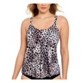 thumbnail image 1 of SWIM SOLUTIONS Women's Beige Animal Print Non-Removable Cups Pull Over Pleated Top Cat Scoop Neck Tankini Swimsuit Top 18, 1 of 2