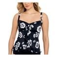 thumbnail image 1 of SWIM SOLUTIONS Women's Black Floral Ruffled Hem Non- Removable Cups Bra Tankini Swimsuit Top 8, 1 of 2