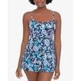 thumbnail image 1 of SWIM SOLUTIONS Women's Blue Floral Stretch Allover Slimming Empire Scoop Neck Full Coverage Fixed Cups Madison Swimdress 8, 1 of 3