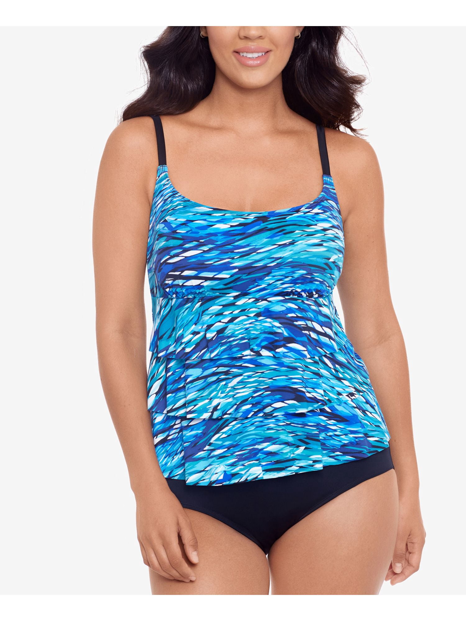 SWIM SOLUTIONS Women's Blue Patterned Stretch Tummy Control Lined ...