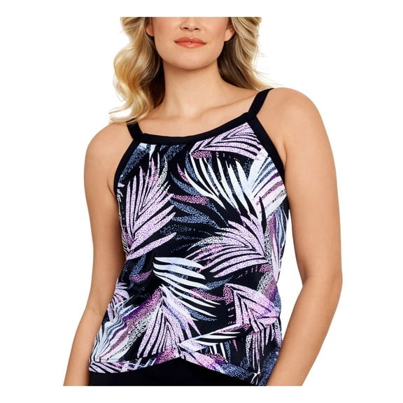 SWIM SOLUTIONS Women's Multi Color Stretch Crossover-Hem Lined Adjustable High Neck Tankini Swimsuit Top 8